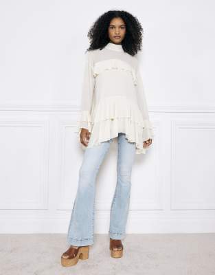 River Island High rise tummy hold flare jeans in denim - light - view 1