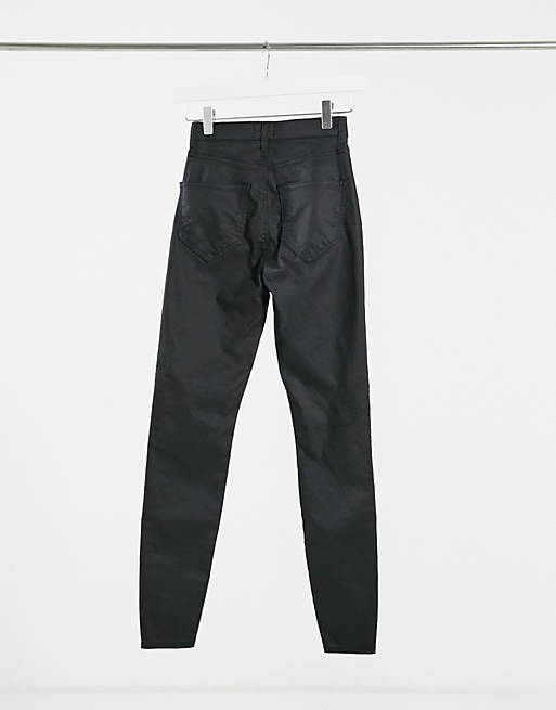 Jeans River Island high rise waxed skinny jeans in black 