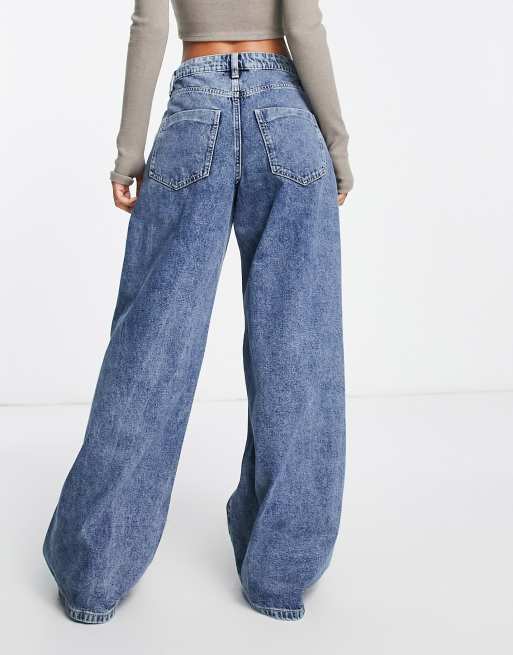 River Island high rise wide leg jean in acid wash blue, 2 of 4