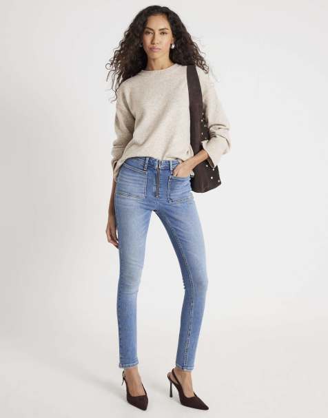 River Island High rise zip front skinny jeans in denim - medium - view 1