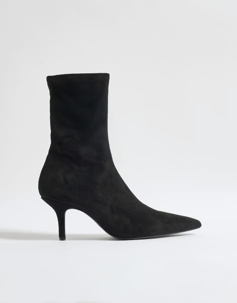 River Island High sock heeled ankle boots in black - view 1