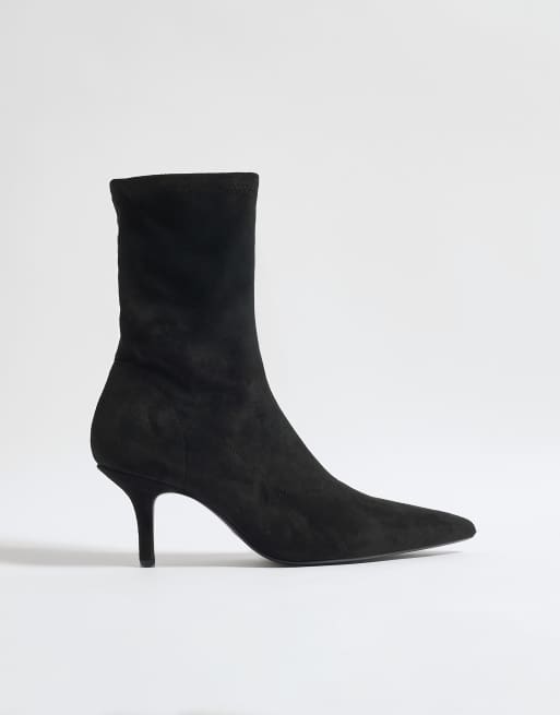 River Island High sock heeled ankle boots in black, 3 of 4