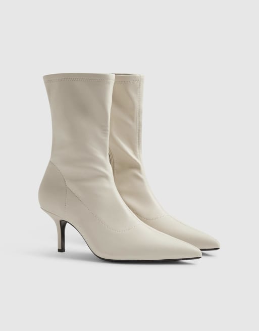 River Island High sock heeled ankle boots in white, 2 of 4