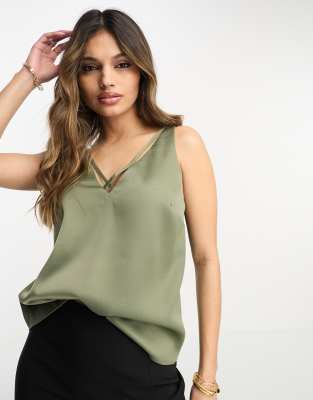 River Island high strap cami top in khaki