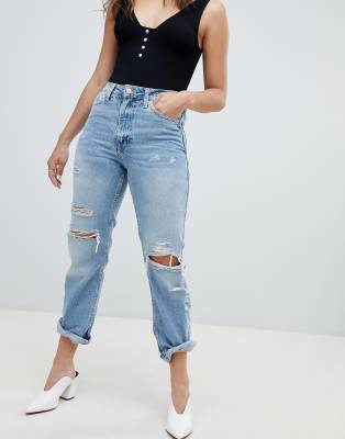 blue distressed mom jeans