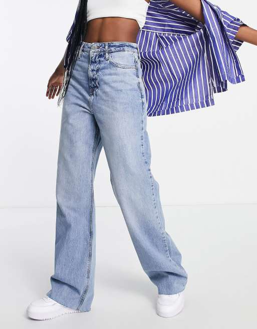 SOLILOQUY Women 's High Waist Wide Leg Baggy Jeans Side India