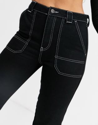 black mom jeans white stitching