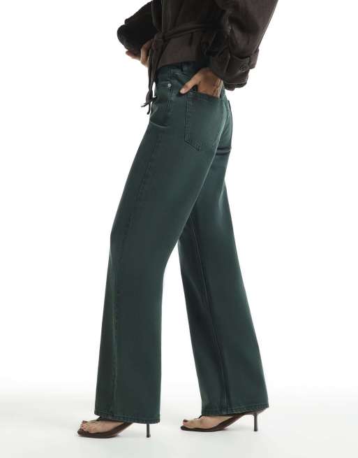 River Island High waist relaxed straight jeans in green, 3 of 4