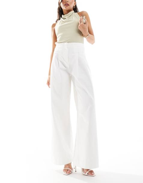 River Island high waist wide leg pants in white - view 1