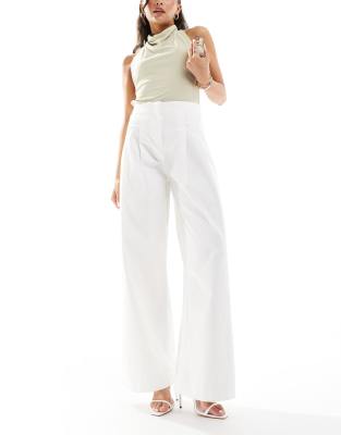 River Island River Island high waist wide leg trouser in white