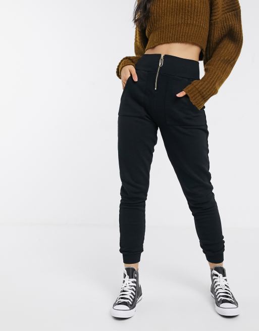 River Island high waist zip front sweatpants in black