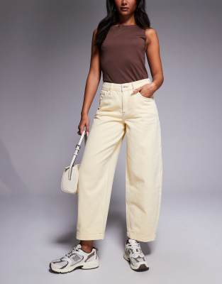 high waisted barrel jeans in butter yellow