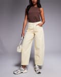 [River Island] River Island high waisted barrel jeans in butter yellow 14R Light Yellow