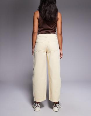 River Island High Waisted Barrel Jeans In Yellow