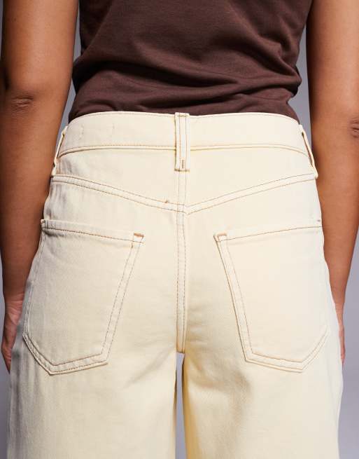 River Island high waisted barrel jeans in butter yellow