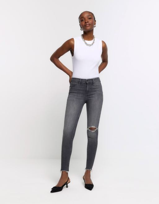 River Island High waisted bum sculpt ripped jeggings in grey