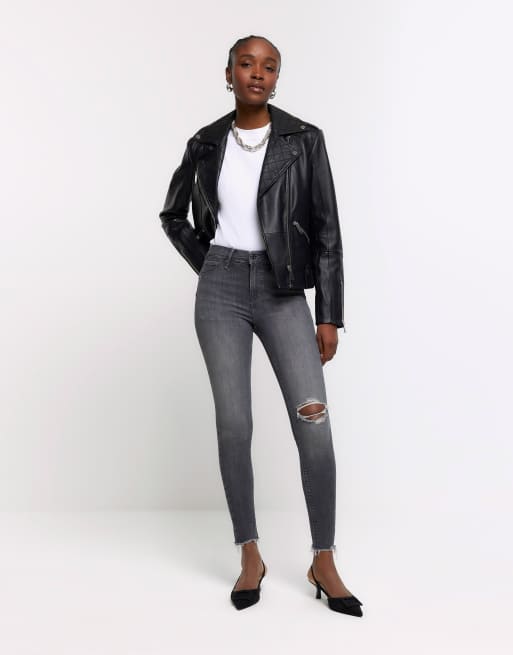 River Island High waisted bum sculpt ripped jeggings in grey