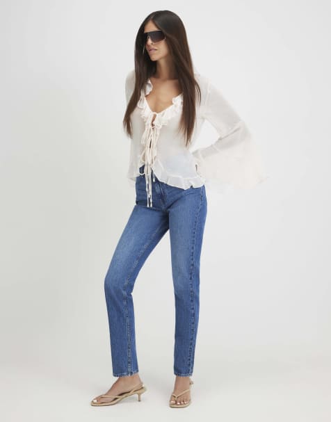River Island High waisted classic slim fit jeans in denim blue - view 1