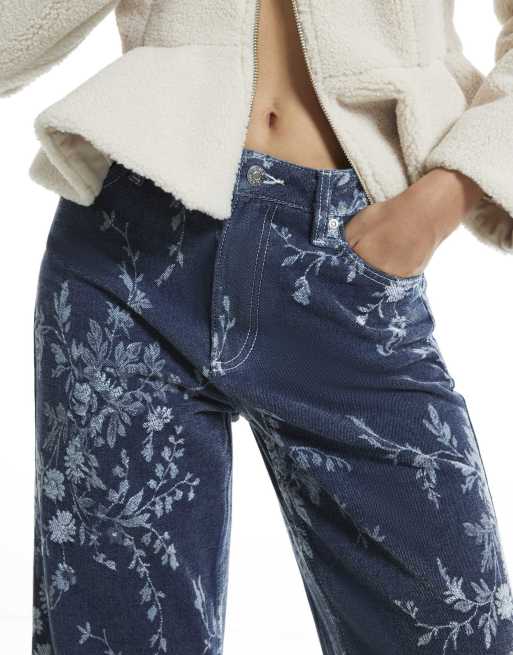 River Island High waisted floral straight leg jeans in denim - dark, 2 of 4