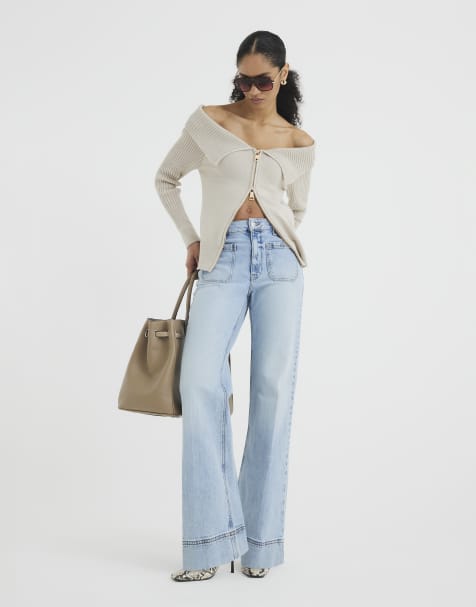 River Island High waisted front pocket wide leg jeans in denim - light - view 1