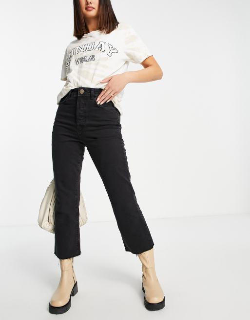 River Island high waisted kick flared jeans in black | ASOS