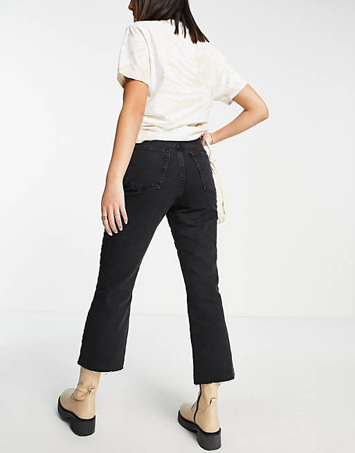 Women River Island high waisted kick flared jeans in black 