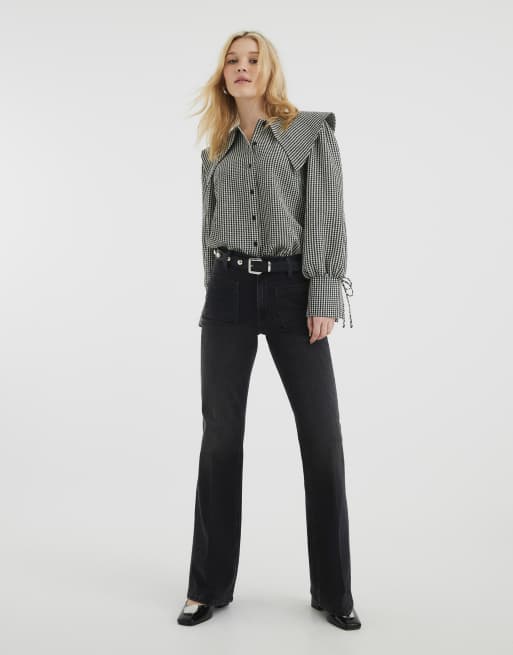 River Island High waisted relaxed flared jeans in black