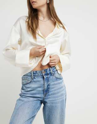 River Island High waisted relaxed straight crop jeans in denim - light-Blue