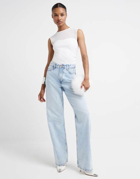 River Island High waisted relaxed straight leg jeans in light denim - view 1