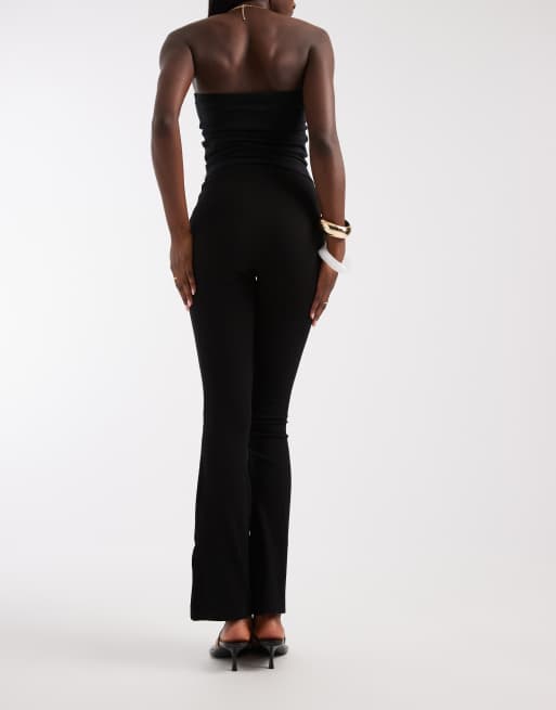 River Island high waisted rib flare leggings in black, 2 of 5