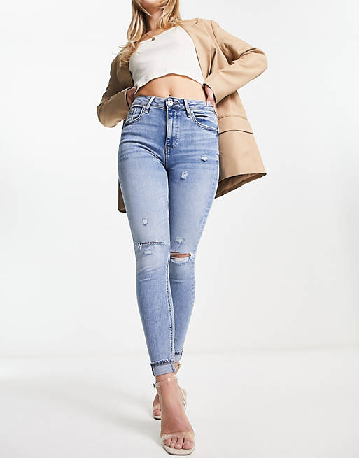 River high waisted ripped skinny in medium blue | ASOS