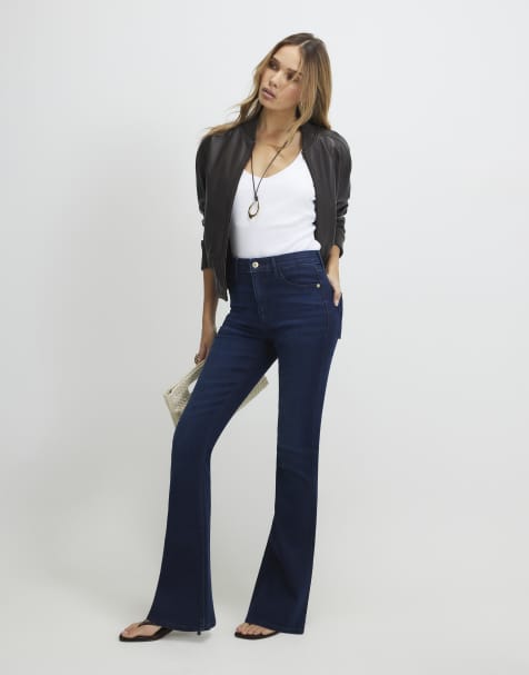 River Island High waisted sculpt stretch flare jeans in denim - dark - view 1