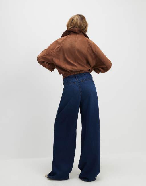 River Island High waisted tie detail wide leg jeans in denim - dark, 2 of 4