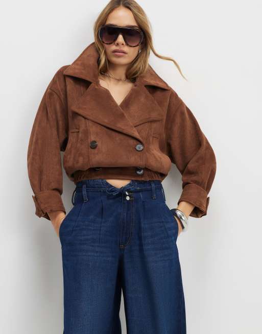 River Island High waisted tie detail wide leg jeans in denim - dark, 3 of 4