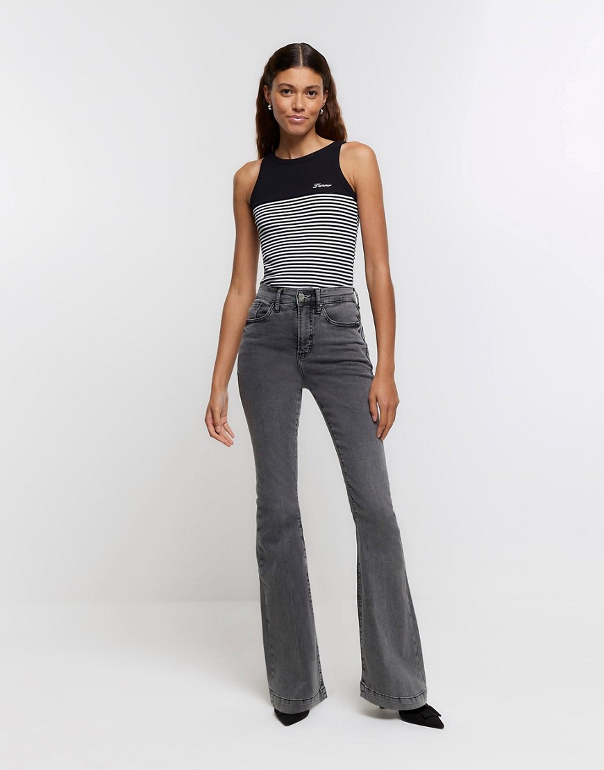 River Island High waisted tummy hold flared jeans in grey