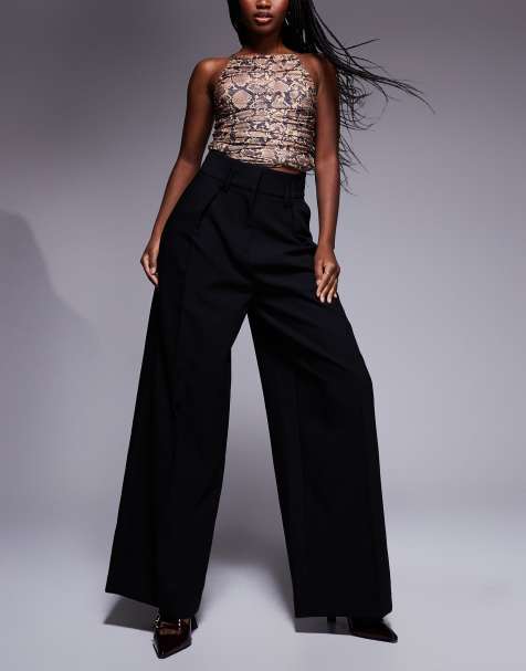 River Island high waisted wide leg pants in black - view 1