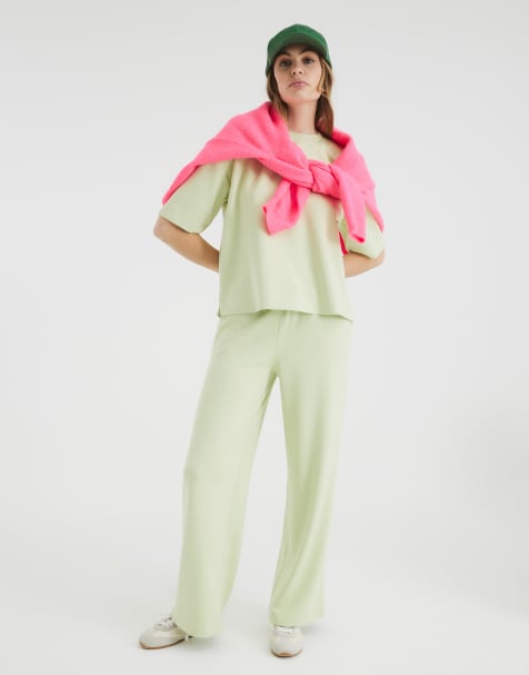 River island high waisted wide leg sweatpants in green - view 1