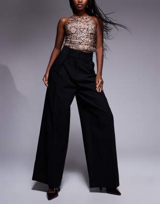 River Island high waisted wide leg trouser in black