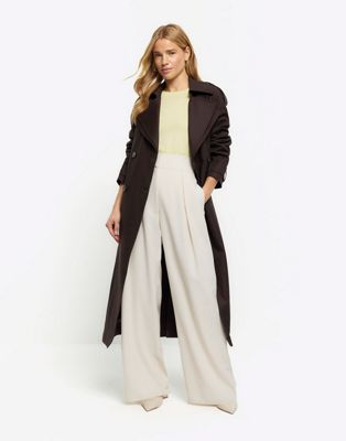River Island High waisted wide leg trousers in cream - ASOS Price Checker
