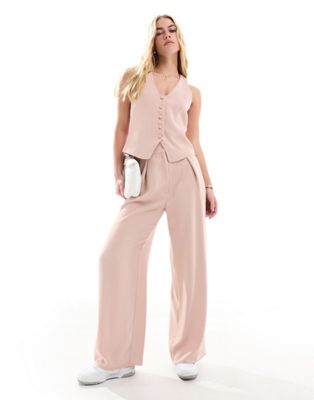 River Island High waisted wide leg trousers in pink - medium - ASOS Price Checker