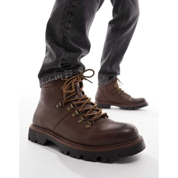 Mens brown clearance leather combat boots