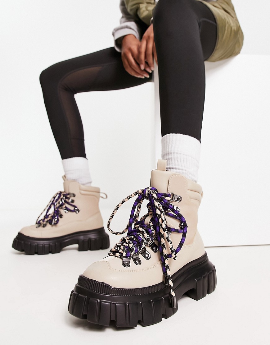 River Island hiker boots in beige-Neutral