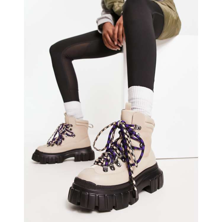 River Island hiker boots in beige ASOS