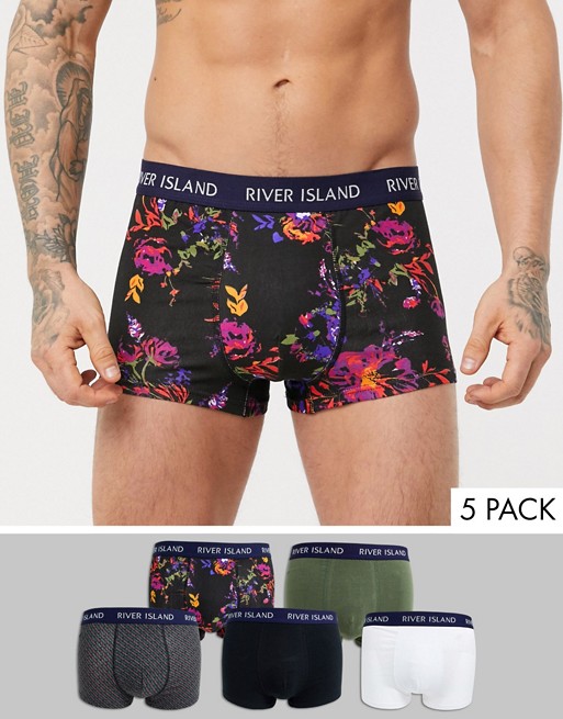 River Island hipster in dark floral print 5 pack
