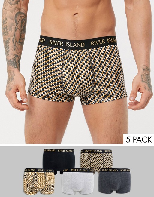 River Island hipster in gold geo print 5 pack