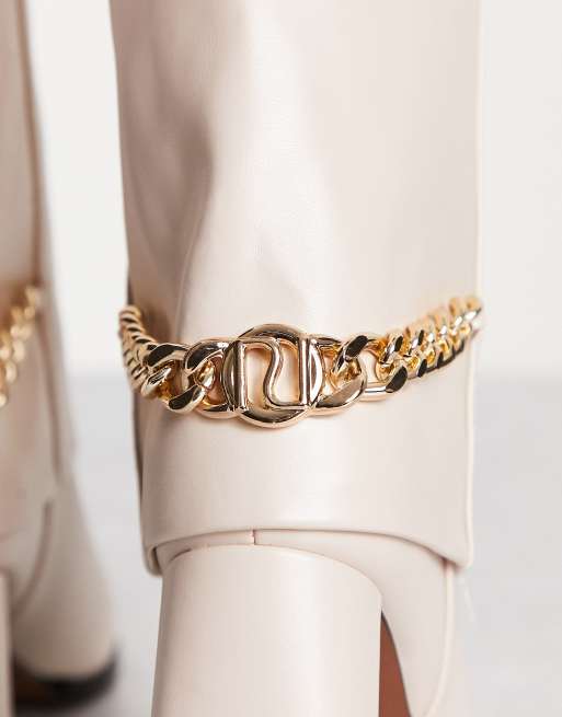 River Island - Høje støvler med høje hæle og foldedetalje med kæde, 2 af 4