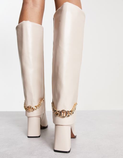 River Island - Høje støvler med høje hæle og foldedetalje med kæde, 3 af 4