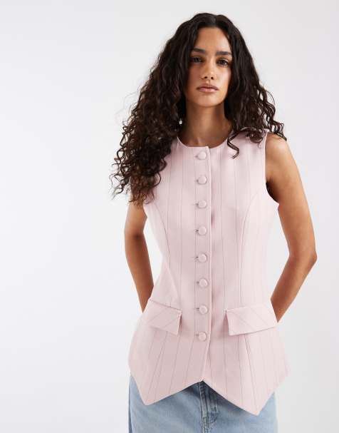 River Island – Hochgeschlossene Weste in Rosa mit Streifen, Kombiteil - view 1