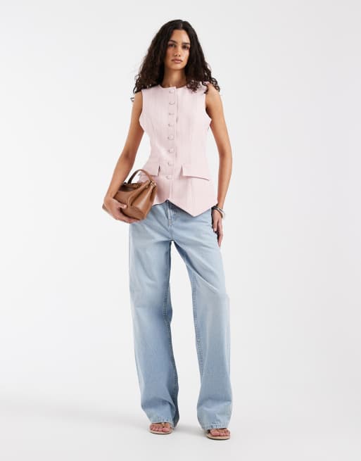 River Island – Hochgeschlossene Weste in Rosa mit Streifen, Kombiteil, 2 von 4