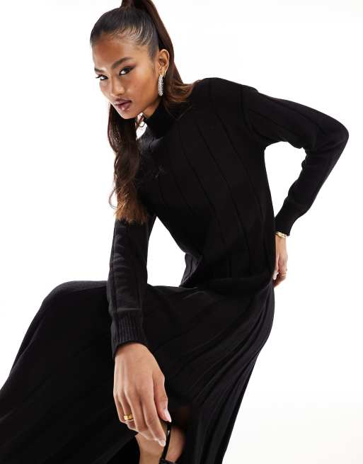 River Island – Hochgeschlossenes Maxikleid aus Strick in Schwarz , 4 von 4